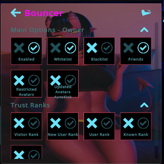 Full Bouncer Menu Layout